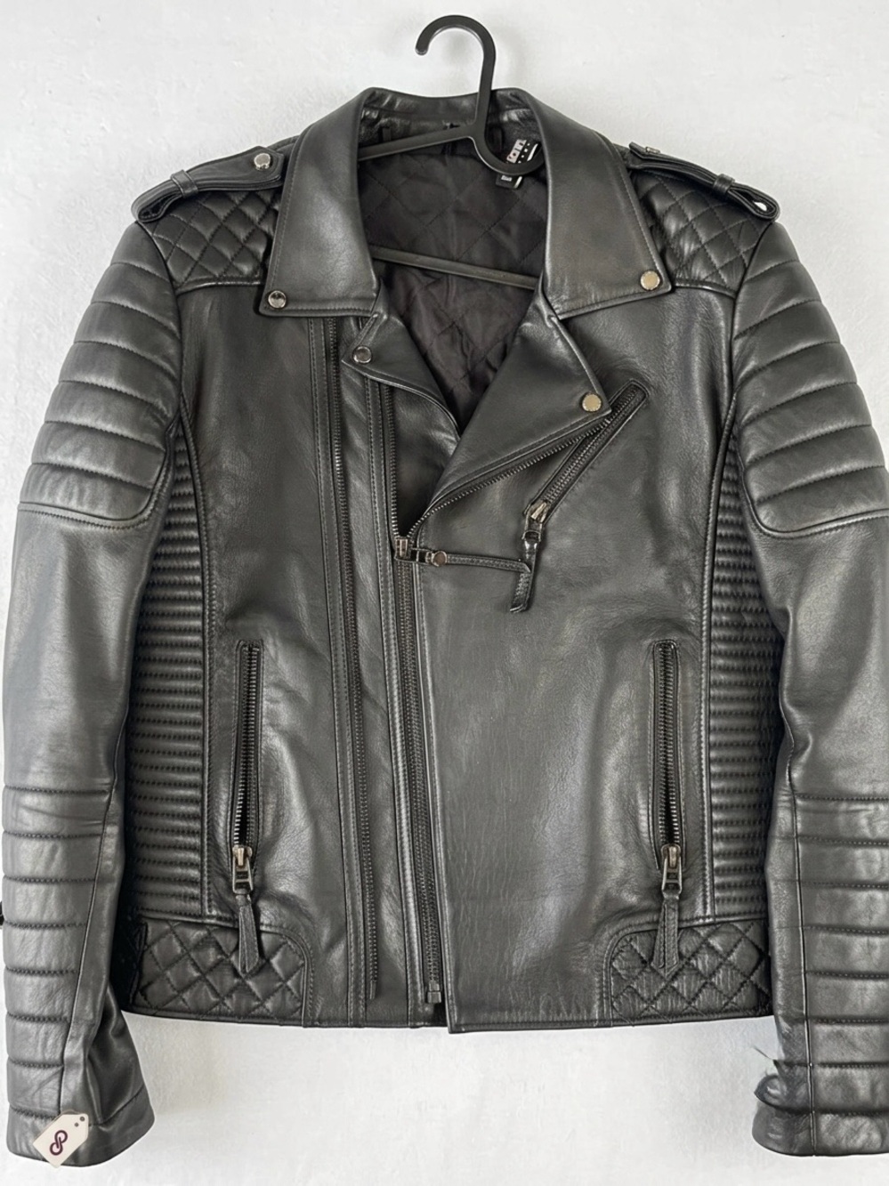 Men's Black Quilted Moto Leather Bomber Jacket